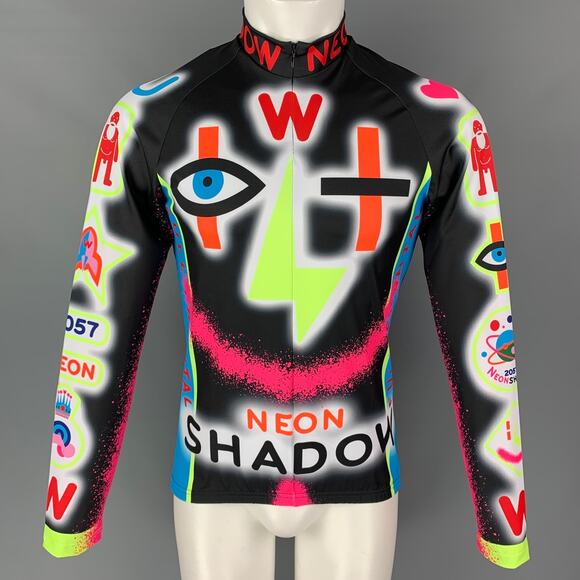 WALTER VAN BEIRENDONCK SS22 Size M Black Graphic Nylon Jersey Bike Top - Picture 1 of 7